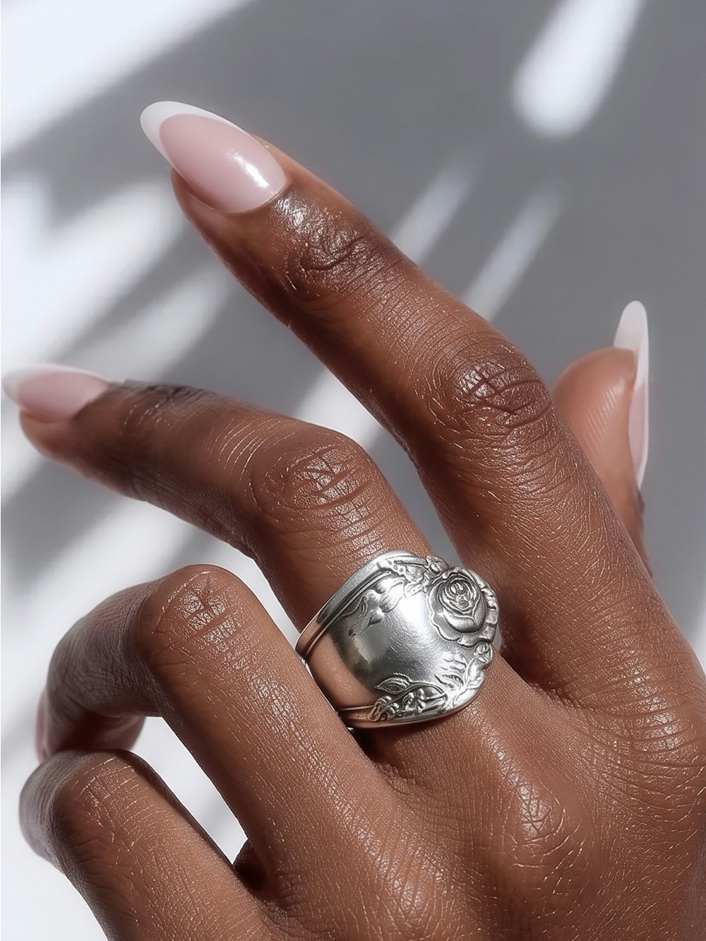 Vintage Spoon Ring - Rockford 5 Star Silver Plate Floral Rose Collection Size 8